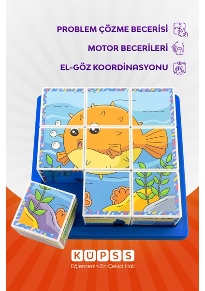 Deniz Hayvanları Yapboz - 9 Küp 6 Puzzle