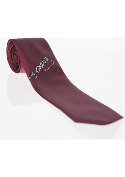 Atatürk Imza Desenli Dokuma Bordo Kravat - Ak-25