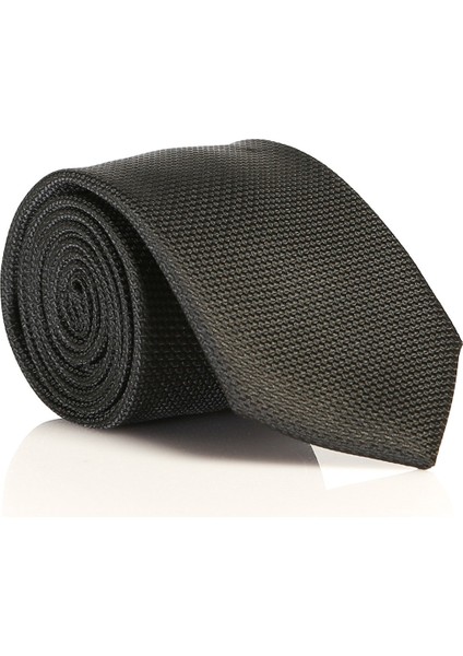 Siyah Slim Fit Düz Renk Dokuma Kravat / Ddk-08