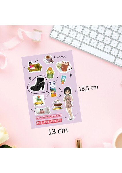 Esmer Kız ve Sevdikleri Sticker Set 13 adet etiket çkıartma