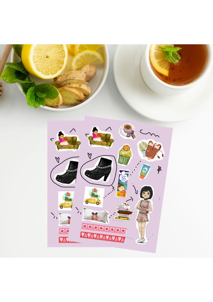 Esmer Kız ve Sevdikleri Sticker Set 13 adet etiket çkıartma