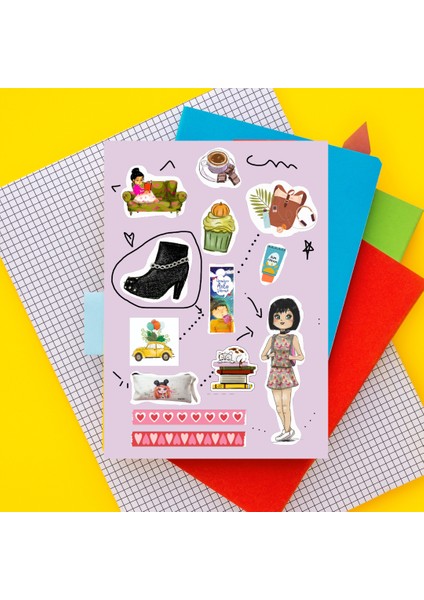 Esmer Kız ve Sevdikleri Sticker Set 13 adet etiket çkıartma