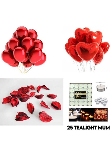 500 Kuru Gül Yaprağı,23 Balon,25 Beyaz Mum Romantik 14 Şubat Sevgililer Günü Doğum Günü