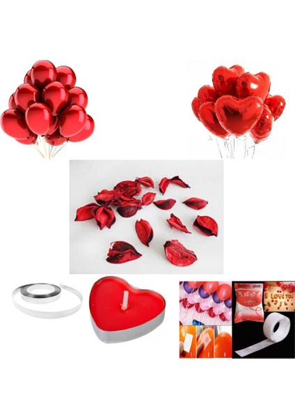 14 Şubat Sevgililer Günü Romantik Oda Mekan Süsleme Özel Gün Yıldönümü Gül Kalp Balon Mum Süpriz Set