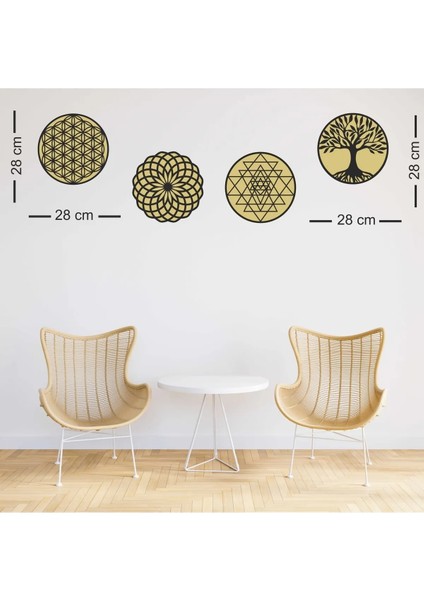Yaşam Çiçeği Sri Yantra ve Torus Hayat Ağacı 3'lü Set Duvar Tablosu fiyatları