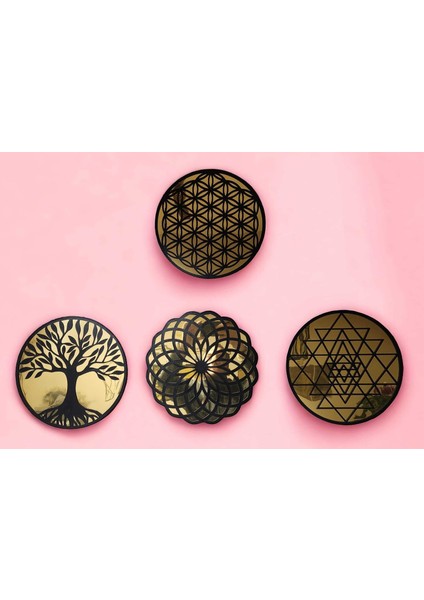 Yaşam Çiçeği Sri Yantra ve Torus Hayat Ağacı 3'lü Set Duvar Tablosu fırsatları