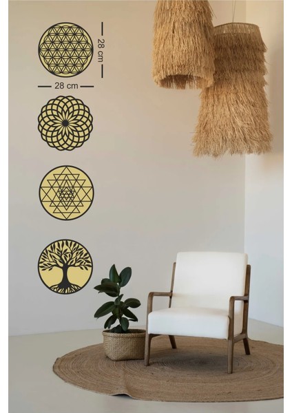 Yaşam Çiçeği Sri Yantra ve Torus Hayat Ağacı 3'lü Set Duvar Tablosu indirimleri