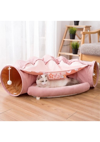 Çok Işlevli Katlanabilir Kedi Tünel Yatak Pembe