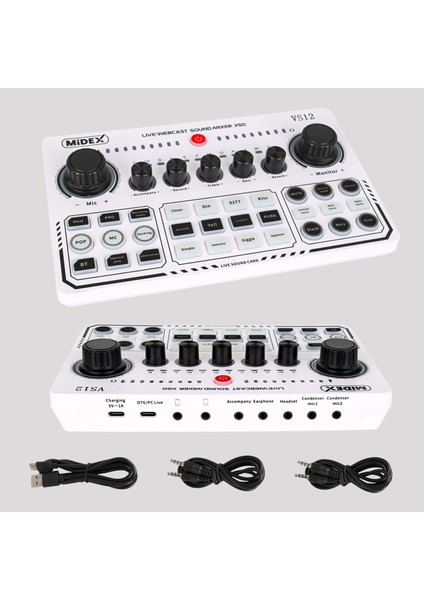 Cx2 White Power Paket-6 Stüdyo Mikrofon Şarjlı Ses Kartı Kulaklık Stand