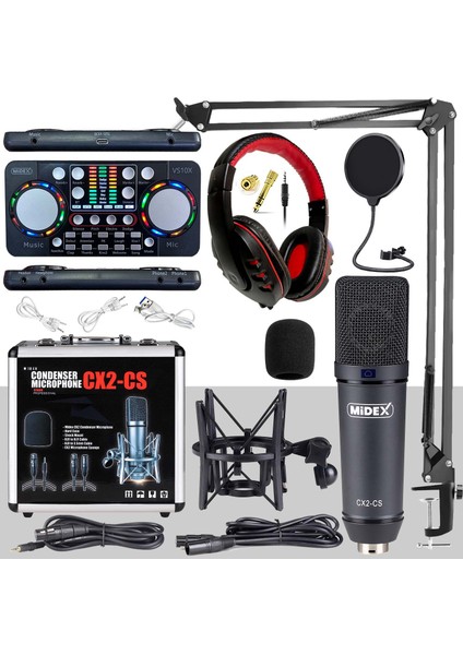 CX2 Persuasive Paket-6 Stüdyo Mikrofon Ses Kartı Kulaklık Stand (Kayıt ve Canlı Yayın)