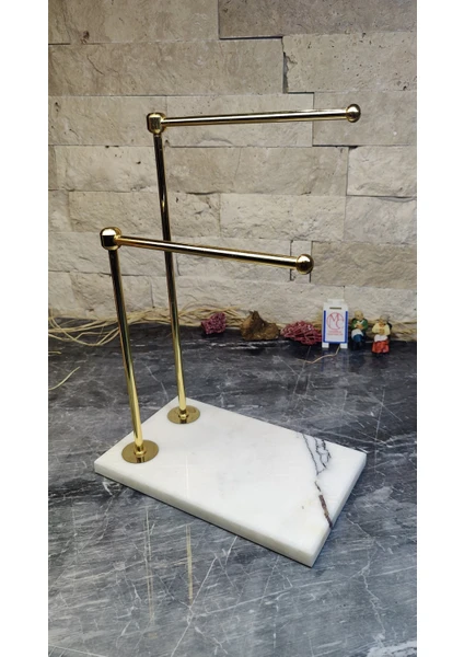 Marble Center Mermer Metal Çift Havlu Standı, Ikili Havluluk, Havlu Askısı, Havlu Standı