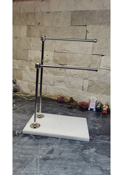 Mermer Metal Çift Havlu Standı, Ikili Havluluk, Havlu Askısı, Havlu Standı