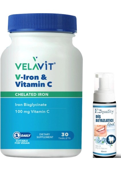V-Iron & Vitamin C Içeren Takviye Edici Gıda 30 Tablet- Diş Beyazlatıcı Köpük Hediye
