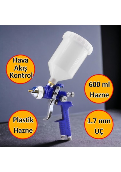 Metal Ahşap Plastik Yüzey Boyama Tabancası Üstten Depolu Havalı Boya Tabanca 600 ml 1.7 mm Uç