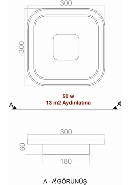 voxlamp lighting solutions Plafonia Ortası Işıklı Kare LED Plafonyer 30X30CM