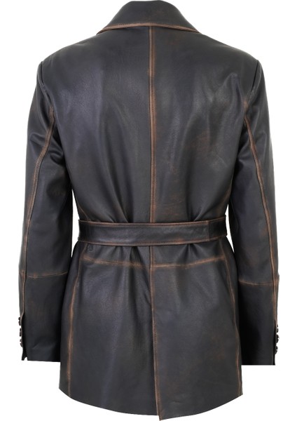 Becka Kahve Kadın Eskitme Blazer Deri Ceket fiyatları