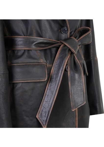 Becka Kahve Kadın Eskitme Blazer Deri Ceket modelleri