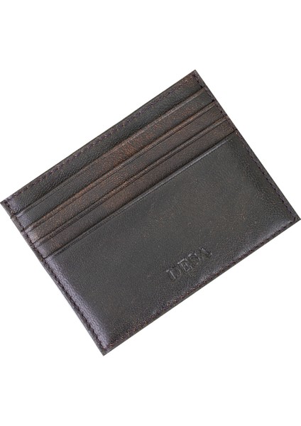 Vidal Kahve Kadın Eskitme Deri Kartlık