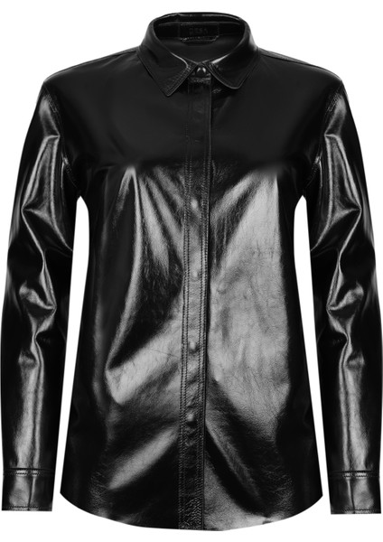 Ayzaria Siyah Kadın Rugan Deri Gömlek fiyatları