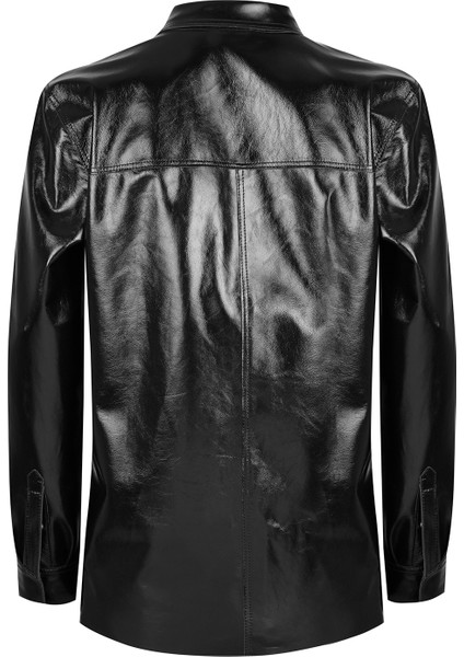 Ayzaria Siyah Kadın Rugan Deri Gömlek modelleri