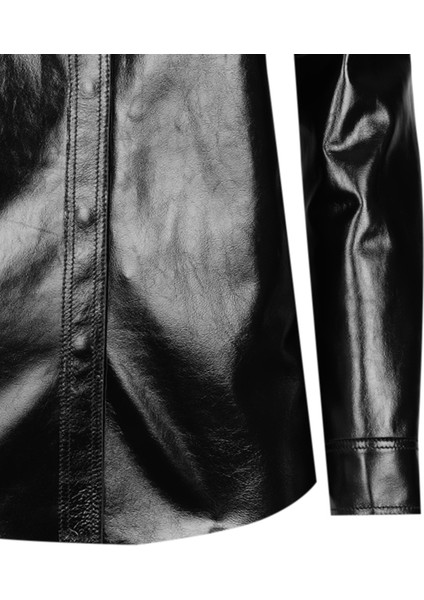 Ayzaria Siyah Kadın Rugan Deri Gömlek fırsatları