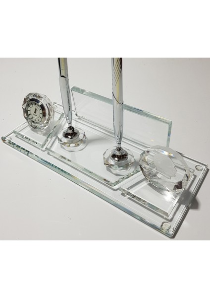 Kristal Masaüstü Kalemli Isimlik Ofis Makam Hediyesi M114 Slv