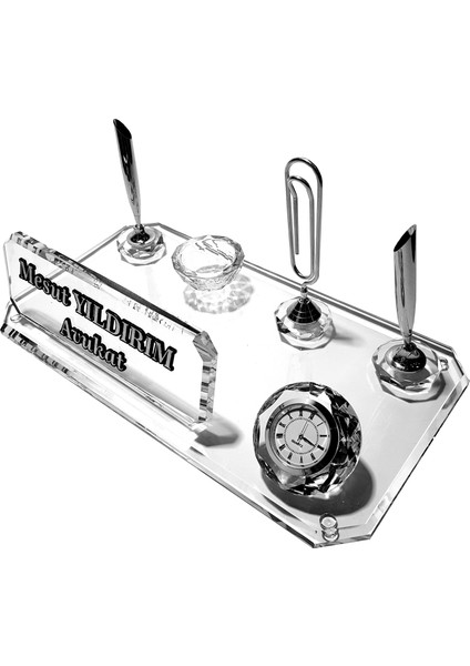 Kristal Masaüstü Kalemli Isimlik Ofis Makam Hediyesi Şeffaf Şık Tasarım M103 fiyatları