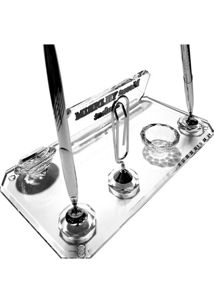 Kristal Masaüstü Kalemli Isimlik Ofis Makam Hediyesi Şeffaf Şık Tasarım M103 modelleri