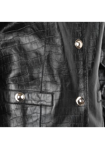 Ayita Siyah Kadın Kroko Baskılı Deri Ceket modelleri