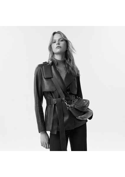 Aniye Siyah Kadın Deri Trençkot fırsatları