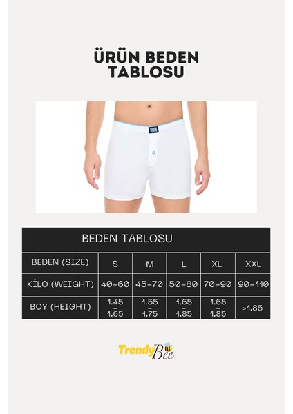 Erkek Rahat ve Konforlu Havlu Bel Pamuklu Düğmeli Boxer 6'lı Paket