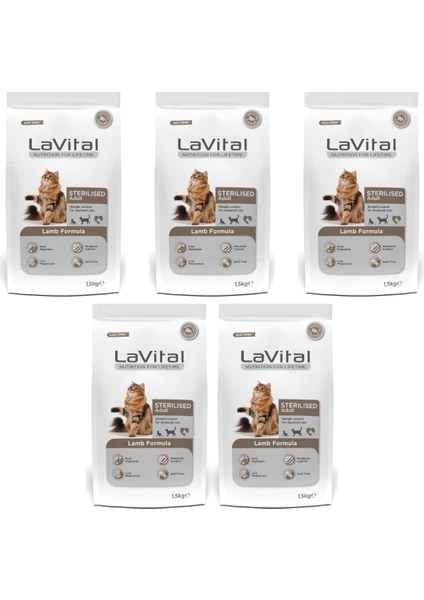 La Vital Kuzulu Premium Kısır Kedi Maması 1.5 kg 5'li Paket