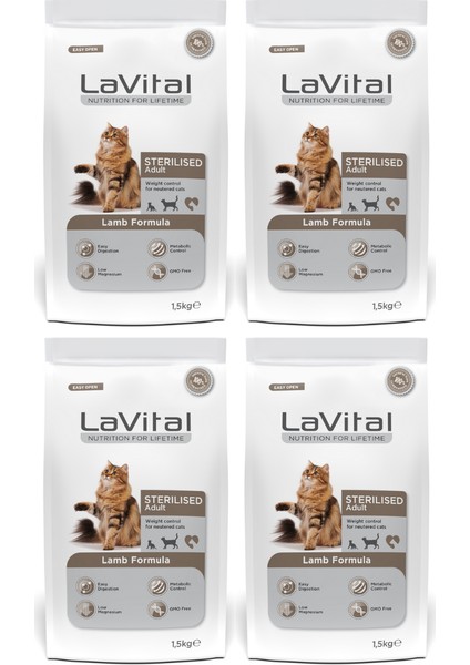 La Vital Kuzulu Premium Kısır Kedi Maması 1.5 kg 4'lü Paket