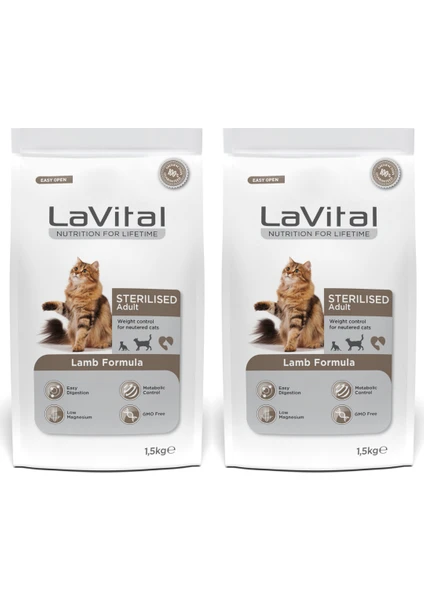 La Vital Kuzulu Premium Kısır Kedi Maması 1.5 kg 2'li Paket