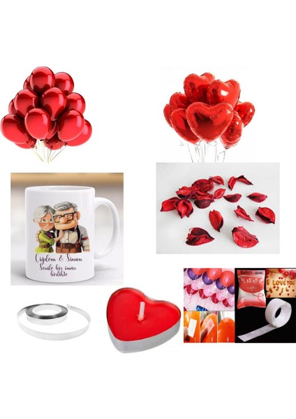 14 Şubat Sevgililer Günü Romantik Oda Mekan Süsleme Özel Gün Yıldönümü Gül Kalp Balon Mum Süpriz Set Kupa