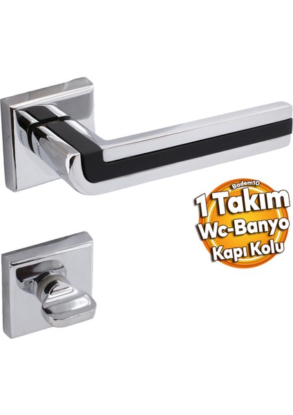Defne Lüx Krom Mat Siyah Kare Rozetli Wc Kapısı Kapı Kolu Sağa ve Sola Uygun Kapı Kolları 1 Takım