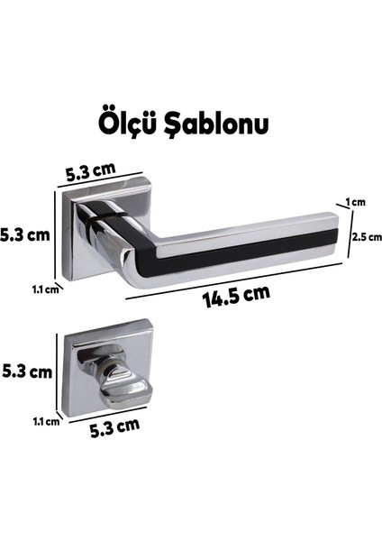 Defne Lüx Krom Mat Siyah Kare Rozetli Wc Kapısı Kapı Kolu Sağa ve Sola Uygun Kapı Kolları 1 Takım