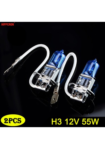 Hippcron H3 Halojen Ampul 12V 55W 5000K Araba Farı Lamlm Lacivert Cam Süper Beyaz Işık (2 Adet) (Yurt Dışından)