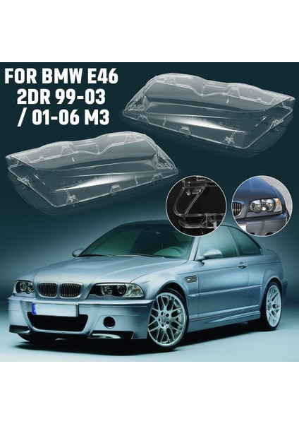 L E46 4d 01-06 Stili Lear Araba Konut Far Lens Far Lens Kabuk Kapak Lambası Meclisi Bmw E46 2dr M3 (Yurt Dışından)