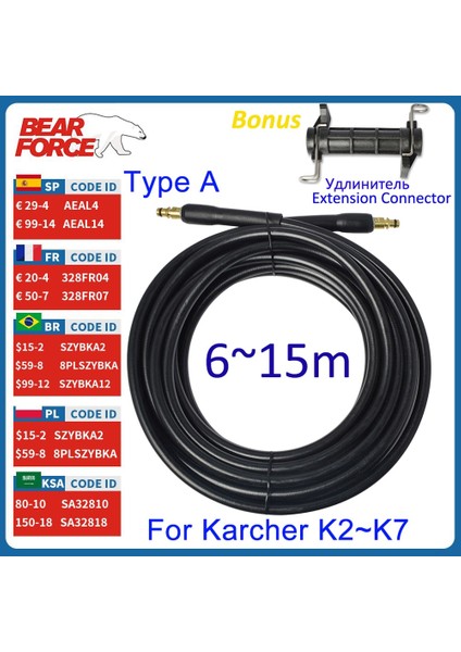 Tip A - 6m Stili 6 ~ 15 Metre Yüksek Basınçlı Yıkama Hortumu Boru Kordon Araba Yıkama Su Temizleme Uzatma Hortumu Su Hortumu Karcher Basınçlı Temizleyici (Yurt Dışından) fırsatları