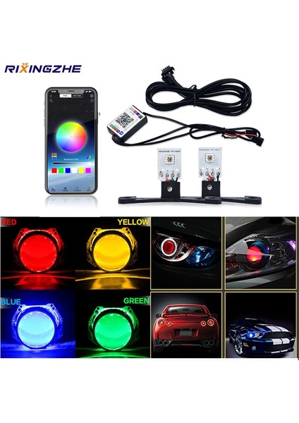 Yeşil Stil Araba LED Şeytan Göz Şeytan Nazar Drl LED Bluetooth Uyumlu App Rgb 2.5 Farlar Mini Projektör Lenscar Araba Aksesuarları (Yurt Dışından)