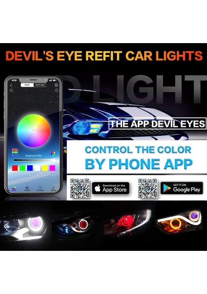 Yeşil Stil Araba LED Şeytan Göz Şeytan Nazar Drl LED Bluetooth Uyumlu App Rgb 2.5 Farlar Mini Projektör Lenscar Araba Aksesuarları (Yurt Dışından)