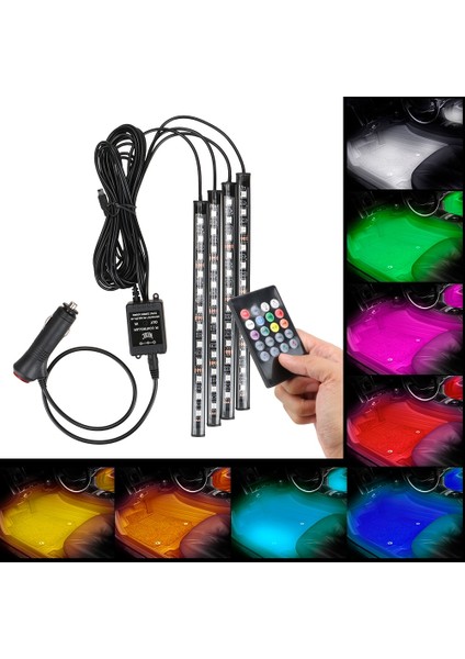 48LED Puro Çakmak Otomotiv Iç Rgb Dekoratif Işıklar LED Atmosfer Lambası Ortam Lambası LED Araba Ayak Işığı Uzaktan Ses Kontrolü (Yurt Dışından)