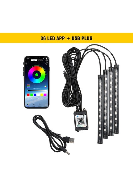 36LED USB Uygulaması Araba Iç Ortam Işığı Atmosfer Ayak Işığı Rgb LED Şerit Çizgi Zemin Dekoratif Işık Müzik Ses Kontrolü Çoklu Lamba (Yurt Dışından)