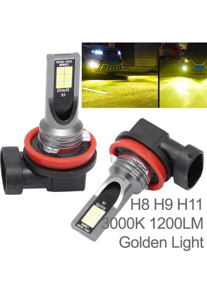 H8 H9 H11 Altın 2 Adet LED Araba Far H1 H3 H7 H8 H9 H11 Hb3 Hblm Ön Işık Sürüş Sis Lambası Otomobil LED Ampul (Yurt Dışından)