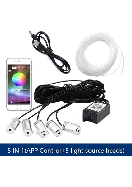 Tel App Uzaktan Stili 5'i 1 Arada USB Rgb LED Atmosfer Araba Işık Iç Ortam Işığı Fiber Optik Şeritler Uygulama Kontrolü Dıy Müzik 8m Fiber Optik Bant ile Işık (Yurt Dışından)