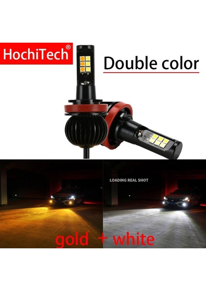 H9 Stili Altın ve Beyaz Otomatik Ön Sis Ampulleri Çift Renkli 55W H11 H3 H Hb Hb H27 LED Işıklar Beyaz Sarı Mavi Kırmızı Pembe (Yurt Dışından)