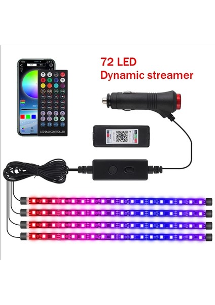 72 Dinamik Niscarda Araba Iç Ortam Işığı Neon LED Şerit Ayak Işıkları USB ile Uzaktan Müzik Oto Atmosfer Dekoratif Lamba (Yurt Dışından)
