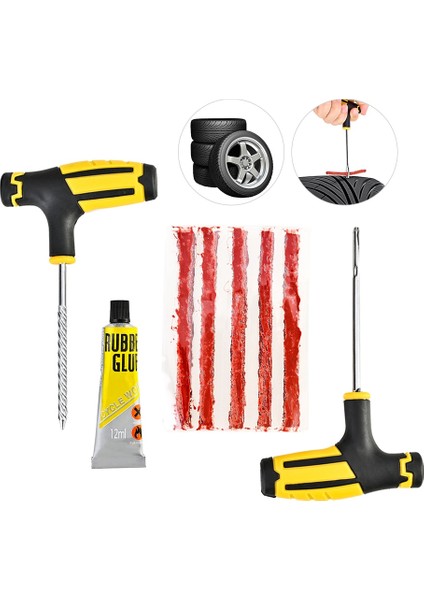 Sarı Tam Stil Araba Lastik Tamir Araçları Lastik Tamir Takımı Perçin Alet Seti Araba Bisiklet Tubeless Lastik Delinme Tapası Garaj Otomobil Parçaları Onarım Aksesuarı (Yurt Dışından)