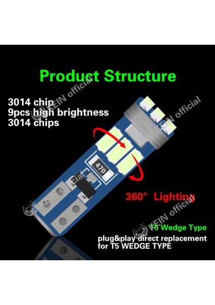 Sarı No T5 LED W3W Metre Ampul Enstrüman Dash Işıkları Oto Iç Neo Kama Pano Dash Yan Lamba Sinyal Ampul (Yurt Dışından)